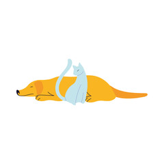 Sticker - dog and cat sleeping on the floor