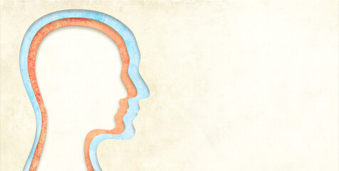 horizontal banner with paper cut layered human head