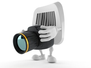 Poster - Barcode character holding camera