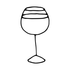 Wine glass hand drawn doodle illustration. Black outlines isolated on white background. Element for print, web, menu, infographics etc.
