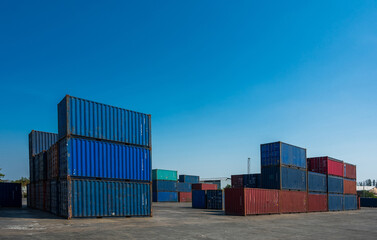 Stacking of Container cargo harbor. Business Logistics import export shipping concept.