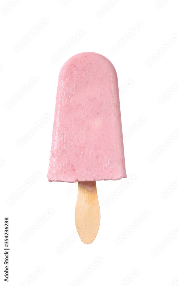 Tasty strawberry ice cream on white background