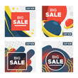 © Bro Vector - Big sale posters set. Shop now stickers, abstract shapes layouts, marketing banners template, promo flyer design. Flat vector illustrations for advertising, promotion, store special offer concept