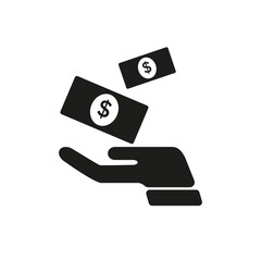 Canvas Print - Simple icon of money with dollar sign falling on hand. Profit, earnings, success. Business training concept. Can be used for topics like business, finance, banking