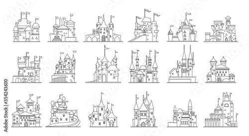 Fotografía Medieval castle isolated line set icon