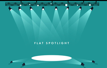 Flat Spotlights empty scene. Illuminated design. Vector illustration
