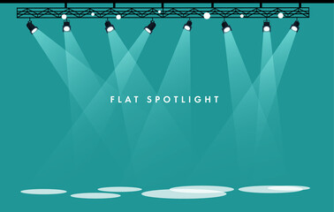 Wall Mural - flat vector stage with set of spotlights. blue stage. vector illustration
