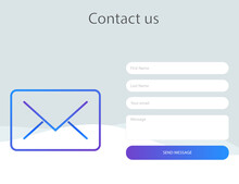 Contact Form Window. Template Of Feedback Page With Gradient Mail Icon. Mockup Frame For Contact Us Form. Message Box With Send Button. Isolated Editable Template Mail Box. Vector EPS 10.