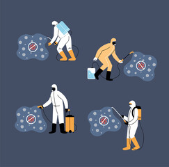 Sticker - work teams wear protective suit, coronavirus disinfection or covid 19