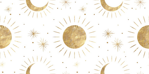 Wall Mural - chic golden luxurious retro vintage engraving style. image of the sun and moon phases. culture of occultism. Vector graphics