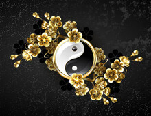 Yin Yang Symbol With Golden Sakura
