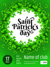 Banner - Saint Patrick's Day. Illustration With Text And Green Clover On Gradient Background.