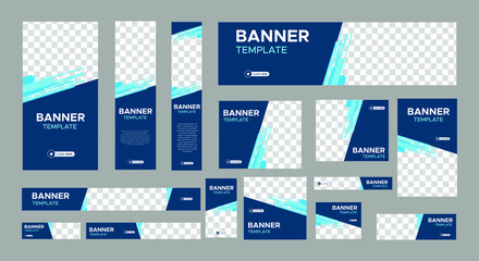 set of creative web banners of standard size with a place for photos. Business ad banner. Vertical, horizontal and square template. vector illustration EPS 10