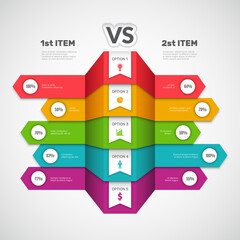 Poster - Comparison infographic. Business chart with choice elements or products infotable versus arts vector compare graph. Infographic presentation comparison vs, info selection and compare illustration