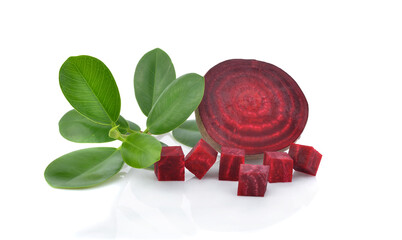 Beetroot ,ripe beetroot and green leaf isolated on white background