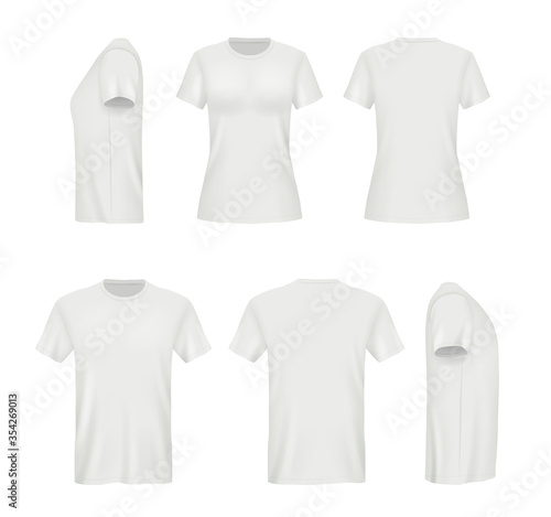 Download Realistic Shirts Male And Female Blank Clothes Template Vector Mockup Sport T Shirt Mockup Uniform Clothing Cotton Model Front Illustration Stock Vector Adobe Stock