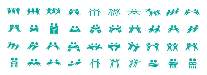 Wall Mural - Abstract People Logo Set. Human Figure Isolated On White Background. Icons Collection For Human Success, Celebration Logo, Achievement Symbol And Activity. Different Happy People. Figure Logo, Vector