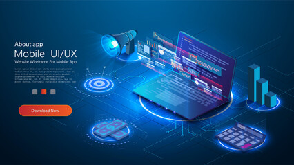 marketing vector business illustration in isometric design. marketing e-commerce, data analysis tool