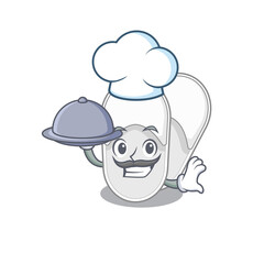 Poster - mascot design of hotel slippers chef serving food on tray