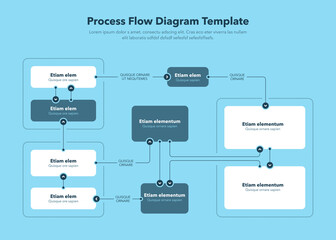 Wall Mural - Modern process flow diagram layout template - blue version. Flat design, easy to use for your website or presentation.