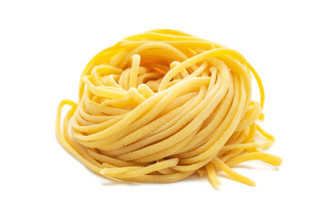 Wall Mural - Fresh raw egg spaghetti pasta isolated on white background