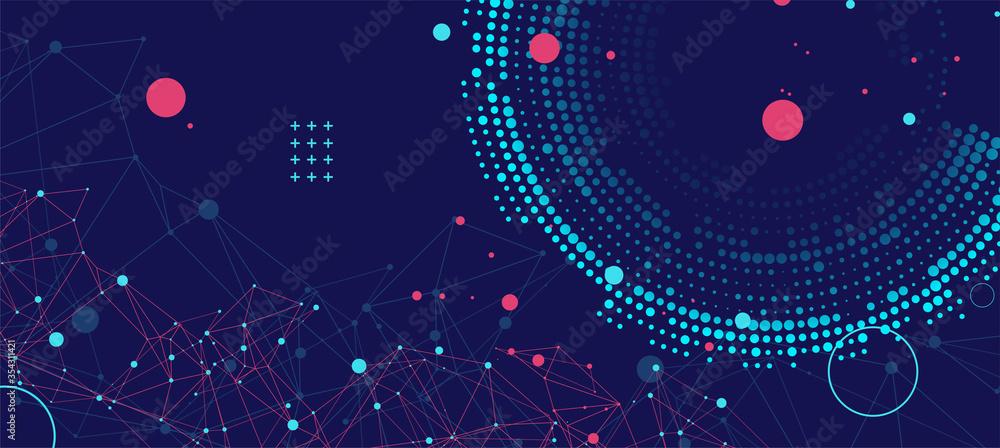 Halftone science background with connecting dots and lines. Digital data visualization. - obrazy, fototapety, plakaty 