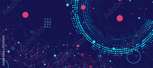 Fotomural Halftone science background with connecting dots and lines