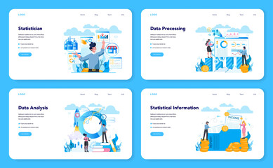 Statistician and statistic web banner or landing page set. Specialist