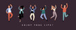 © Margaret - Set of young happy laughing people jumping with raised hands in various poses. Joyful positive men and women rejoicing together, happiness, freedom, motivation concept. Colored vector illustration