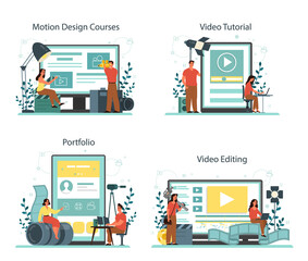 Wall Mural - motion or video designer online service or platform set. animation
