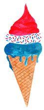 Watercolor Red White Blue Ice Cream