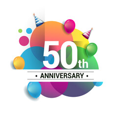 50th years anniversary logo, vector design birthday celebration with colorful geometric, circles and