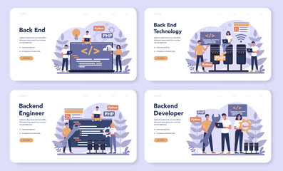Wall Mural - back end development web banner or landing page set. software