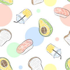 Wall Mural - Seamless pattern of food with crayon style