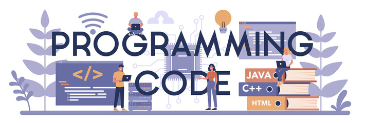 Programming code typographic header concept. Idea of working