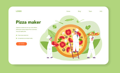 Wall Mural - pizzeria web banner or landing page. chef cooking tasty delicious