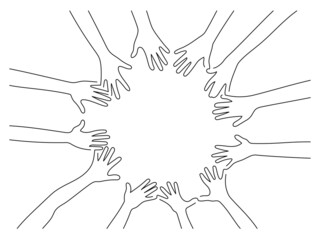 Wall Mural - Group of hands line drawing, vector illustration design.