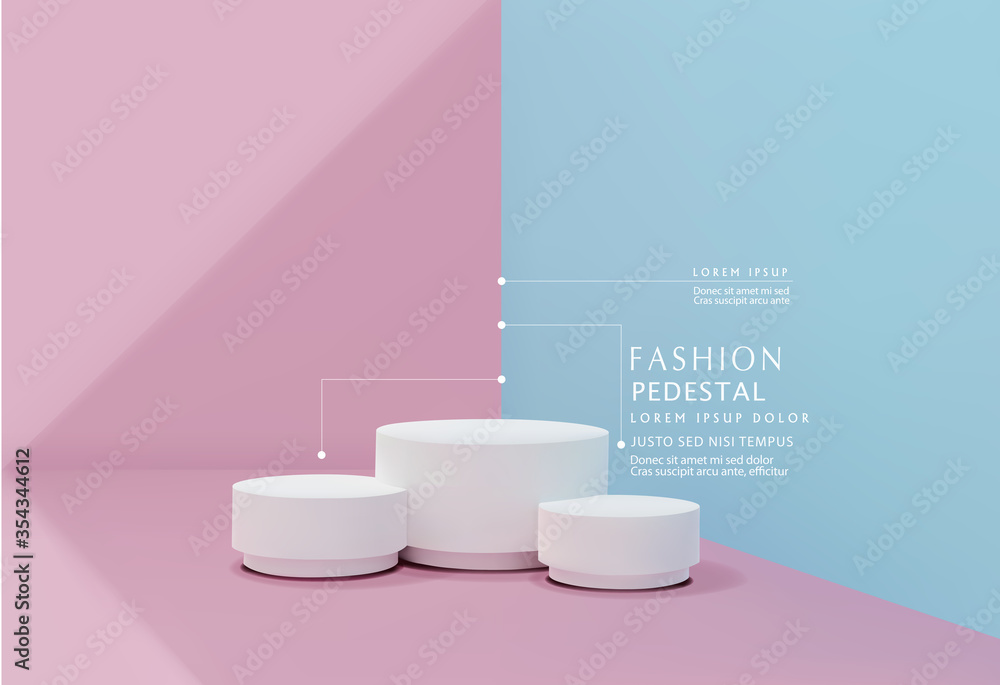 Vector pink-blue minimal scene , podiumfor cosmetic product presentation. Abstract background with geometric podium platform in pastel colors. Template for design, presentation, advertisement. - obrazy, fototapety, plakaty 