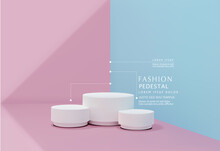 Vector Pink-blue Minimal Scene , Podiumfor Cosmetic Product Presentation. Abstract Background With Geometric Podium Platform In Pastel Colors. Template For Design, Presentation, Advertisement.
