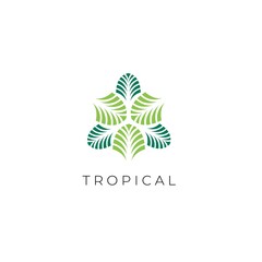 Wall Mural - Tropical Palm Leaf Luxury Logo Design Icon Vector Illustration