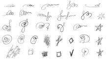 Set Of Handmade Lines, Brush Lines, Underlines. Hand-drawn Collection Of Doodle Style Various Shapes.
