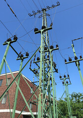 High voltage electricity pole and cables