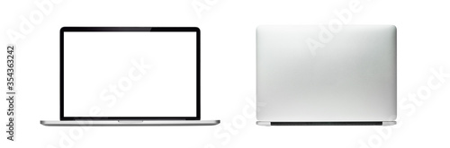Fotomural Laptop or Notebook blank screen and back view, isolated with clipping path on white background