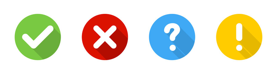 Wall Mural - check mark and cross with question and exclamation signs, isolated. signs collection in circle with 