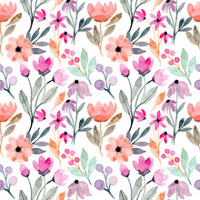 Colorful Wild Floral Watercolor Seamless Pattern