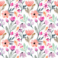 colorful wild floral watercolor seamless pattern