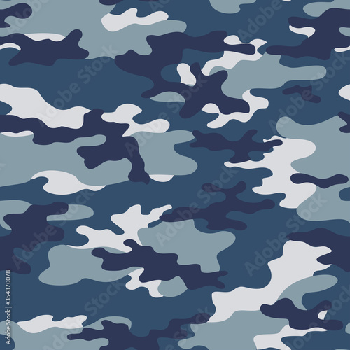 Cuadros en Lienzo Blue military camouflage seamless pattern classic background on textile