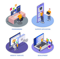 Canvas Print - Programming Coding Development Isometric Icon Set