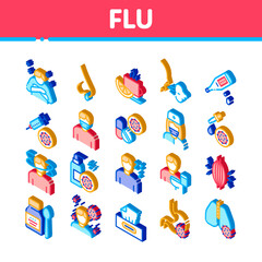 Sticker - Flu Symptoms Medical Icons Set Vector Chills And Fever, Cough And Runny Nose, Flu Virus In Lungs And Stomach Illustrations