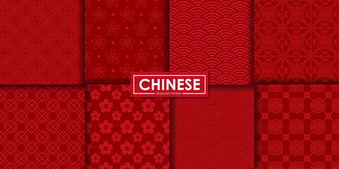 Chinese seamless pattern set, Abstract background, Decorative wallpaper.